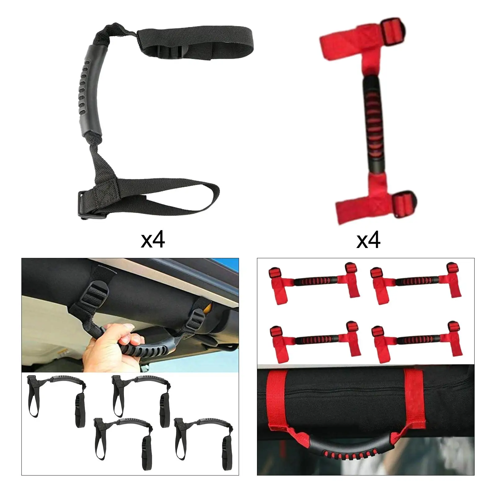 4 Pieces Grab Handles Grip Handle for Jeep Wrangler Easily Install and Put Off Adjustable Straps Durable Professional