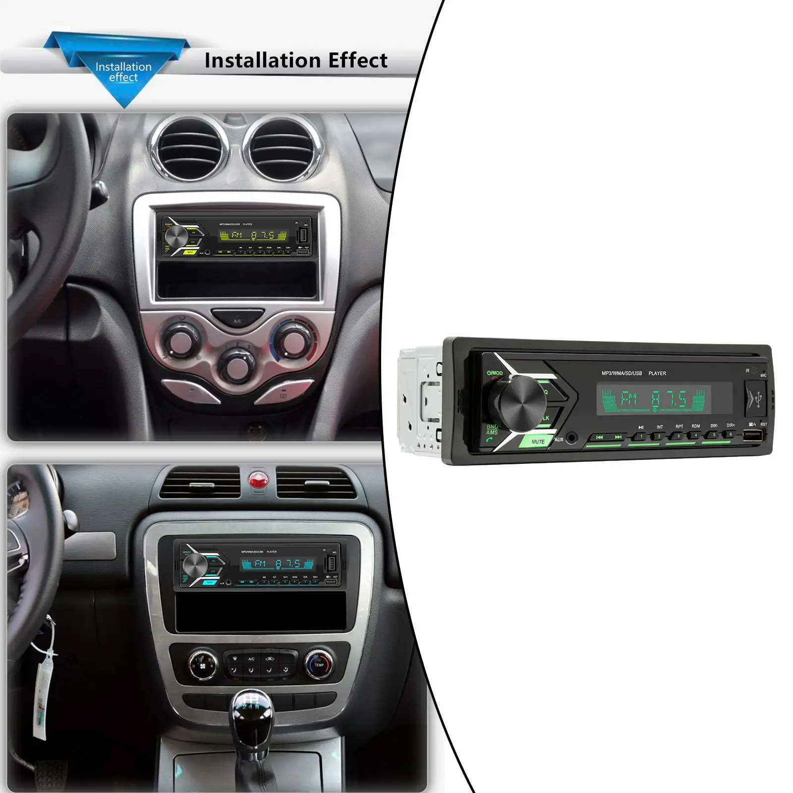  Car Stereo, MP Radio Receiver Hands- Calling Built-in Microph Support CD USB 7 Color