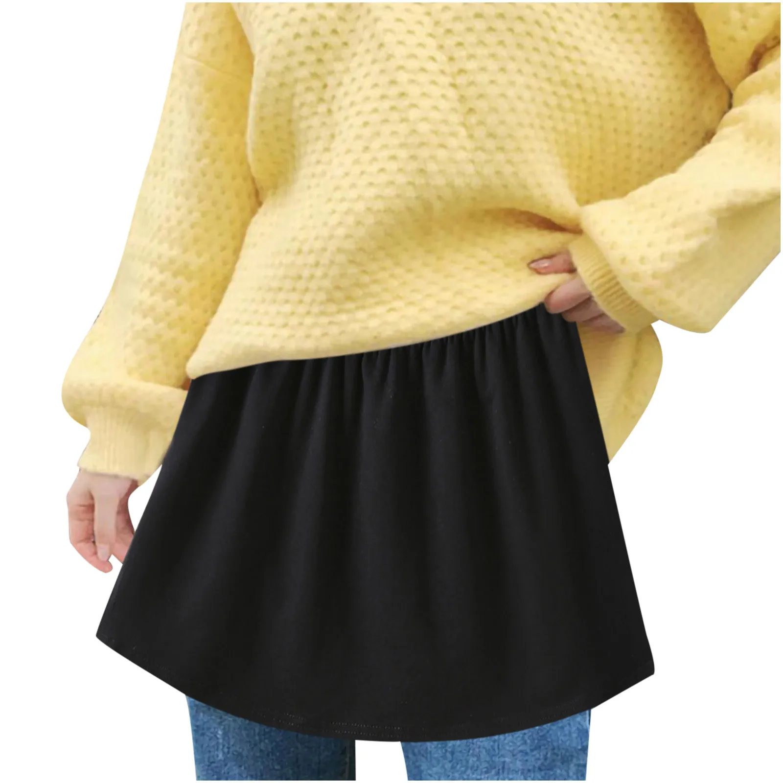 mini skirt 2 Piece Detachable Underskirt Unisex Shirt Extender Adjustable Layering Fake Top Lower Sweep Half-length Elastic Waist Fake Hem black tennis skirt