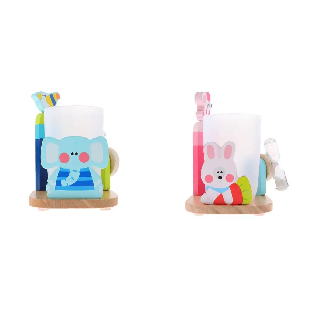 Kids Toothbrush Cup Toothpaste Holder Set with 3 Minutes Brushing Timer for Bathroom Accessories - Elephant