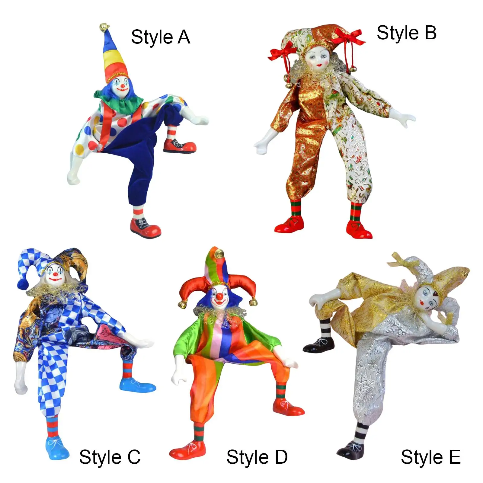 Clown Doll Figure Funny Harlequin Doll Porcelain Doll for Office Ornaments