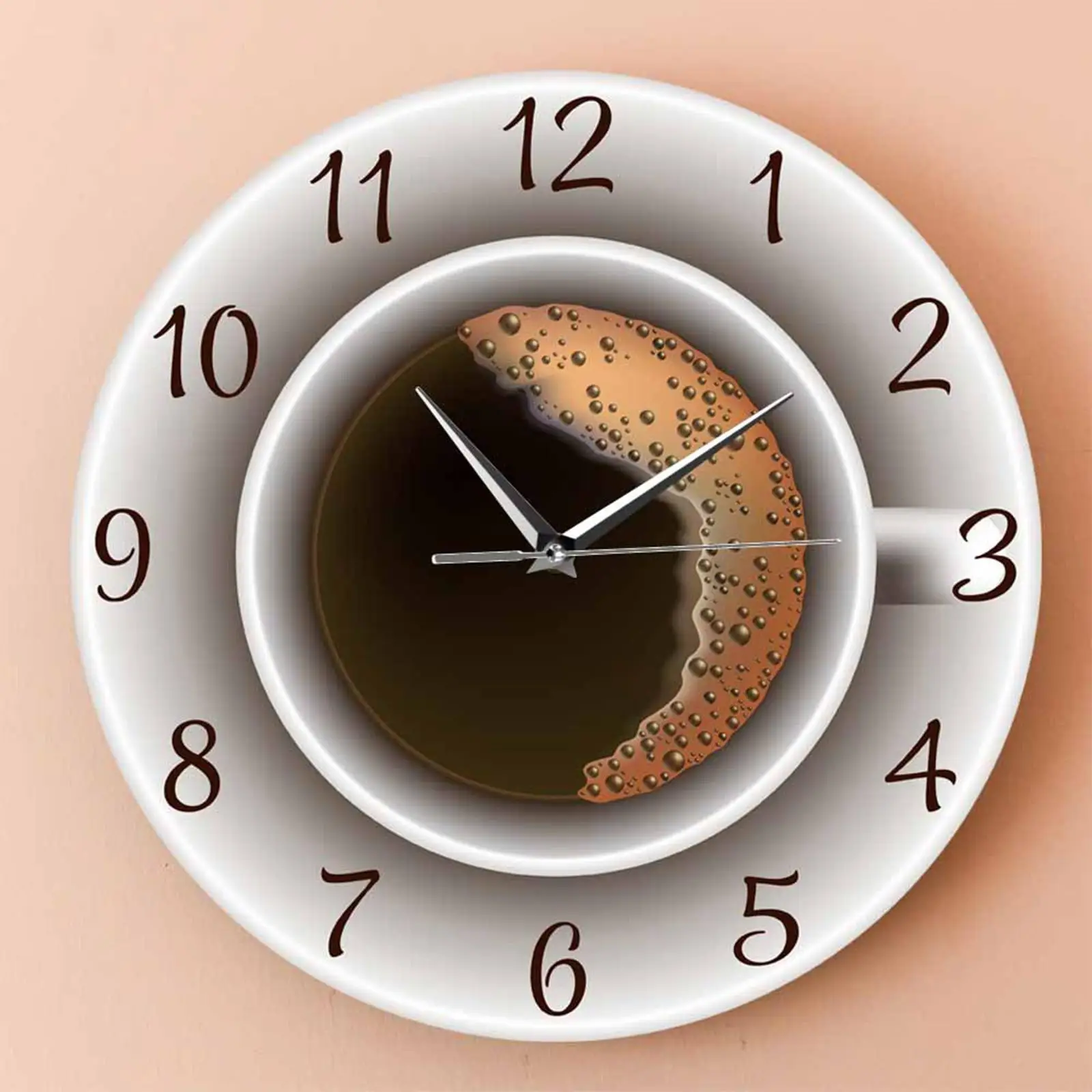 Coffee Cup Wall Clocks 30cm Printed Decal Image for Kitchen Easy to Read