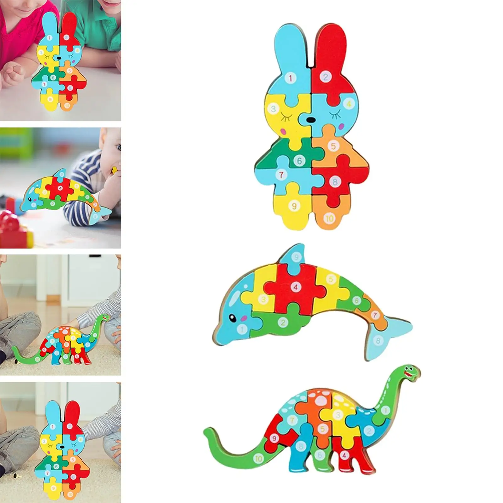 3D Animal Shape Jigsaw Puzzle Kids Wooden Toys Ages 2-6 Attractive+3D Animal