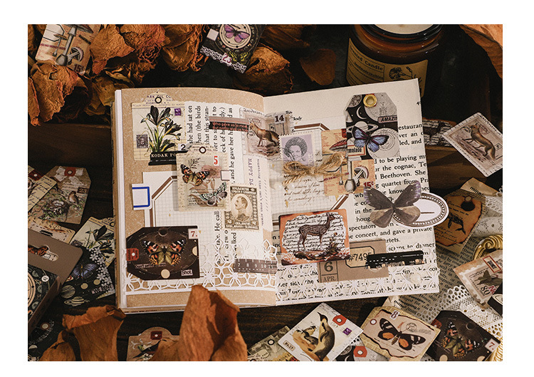 46pcs Vintage Mini Box Stickers for DIY Scrapbooking Journaling Collage Photo Album Sealing Decorative Stationery