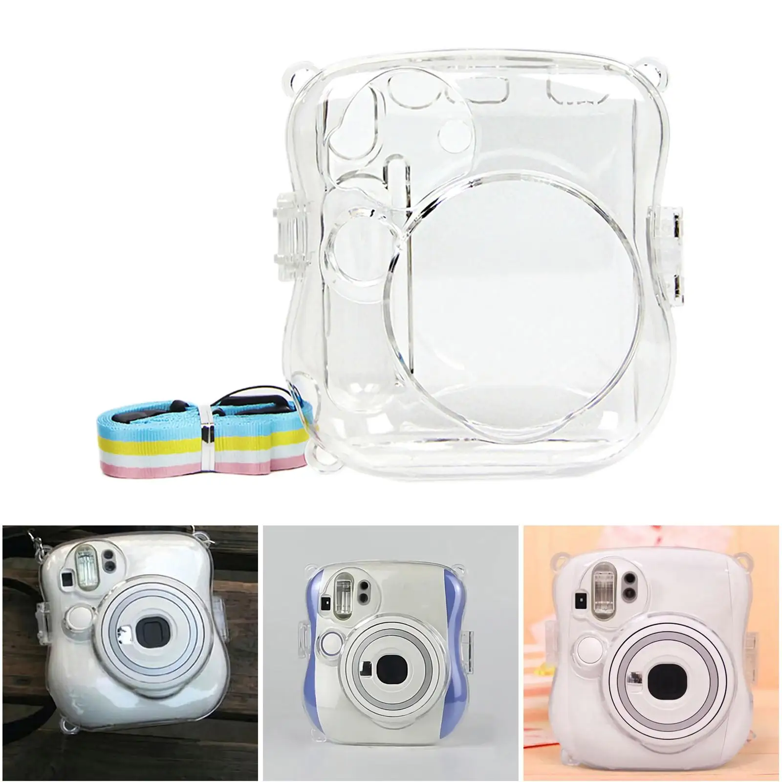 Crystal Camera Protective Case W/ Rainbow Shoulder Strap Transparent Premium Cover Shell Bag for Instax Mini 25 Holiday Travel