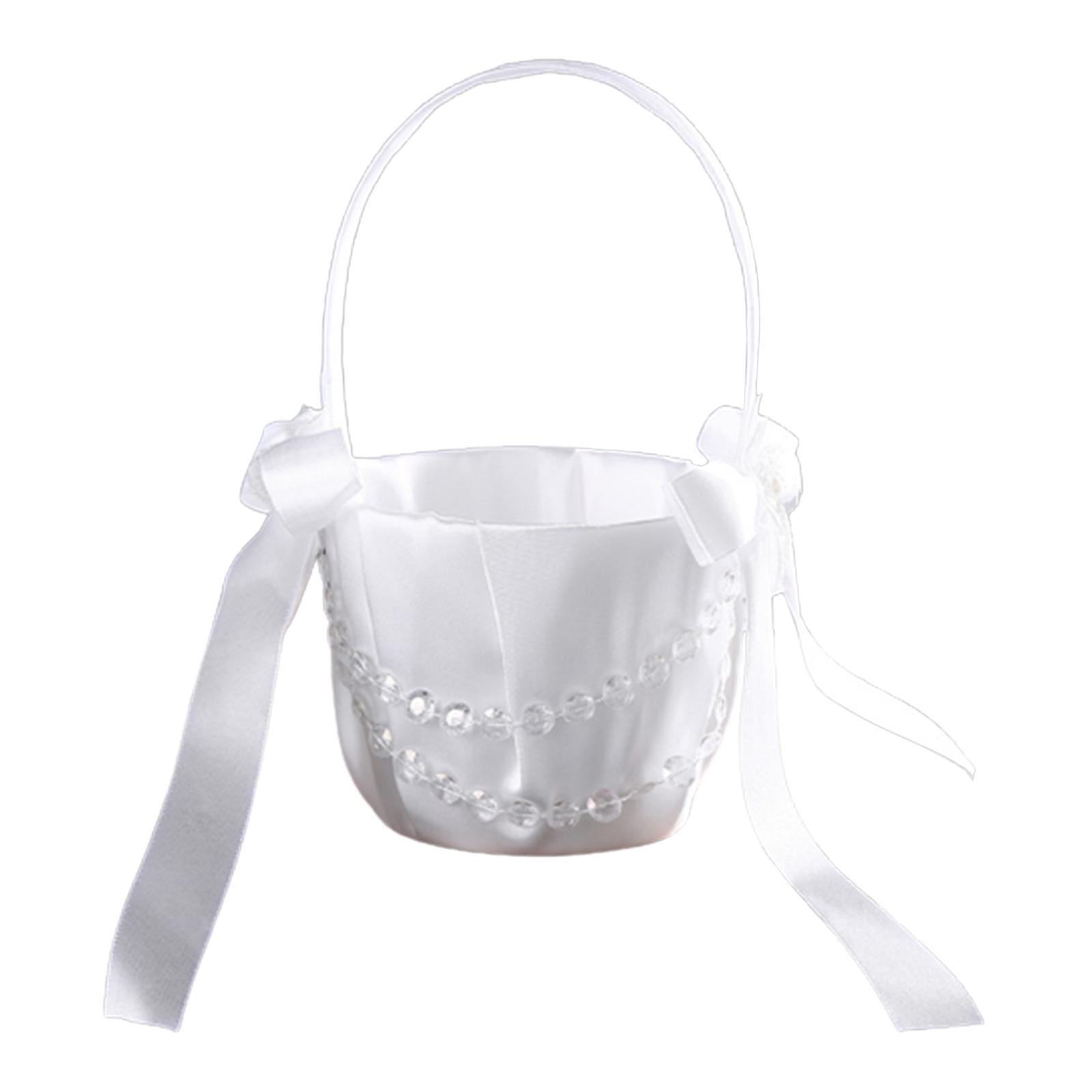 Flower Girl Basket Wedding Flower Basket Bridal Accessories Candy Container Satin Ribbons Basket for Bride Birthday Party