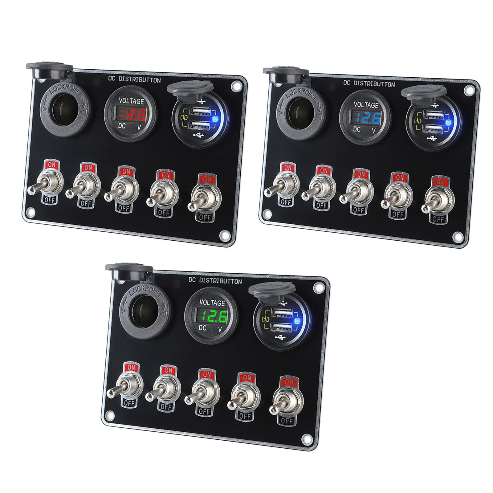 Multi-Function 5 Gang Boat Switch Panel Circuit Control Dual USB Charger Trailer RV