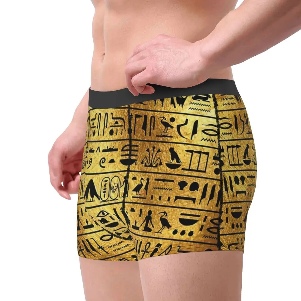 Sexy Boxer Shorts Panties Briefs Men's Gold And Black Hieroglyphics Underwear Egyptian Ancient Egypt Soft Underpants for Male boxers with pockets