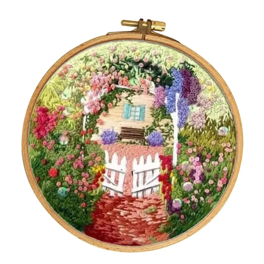 Needlework Kits with Stitch Hoop Beautiful House Pattern, Embroidery