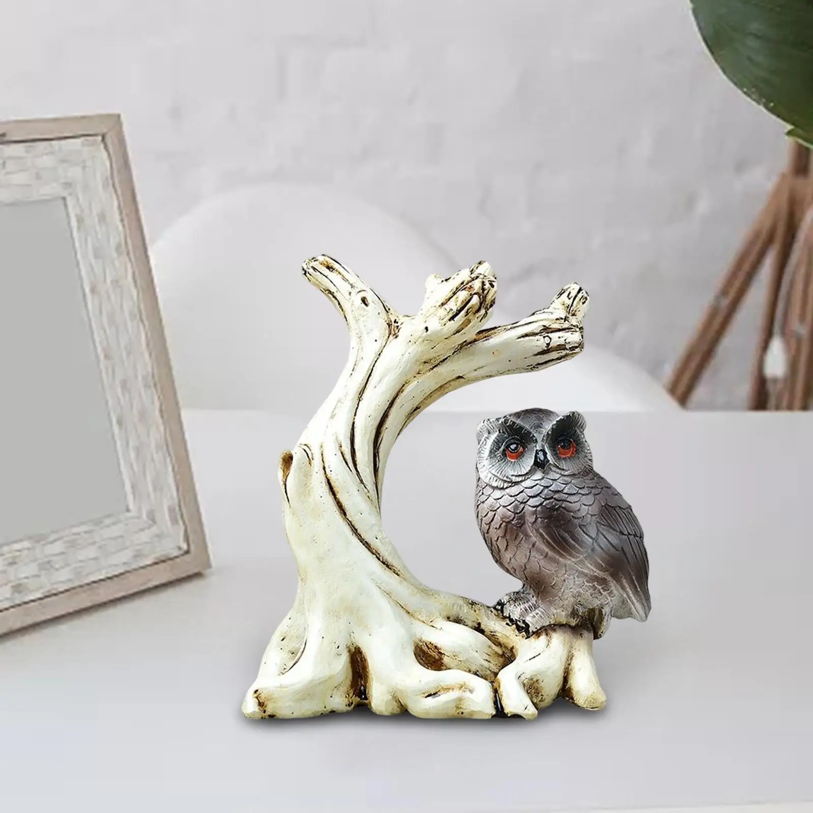 Ball Display Stand Ball Holder Owl Statue Figurine Resin Sculpture Desk Collection Sphere Stone Base for Bedroom Home Decoration