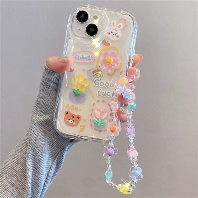 Korean 3D Bear Hang Phone Chain Lanyard Clear Soft Case For