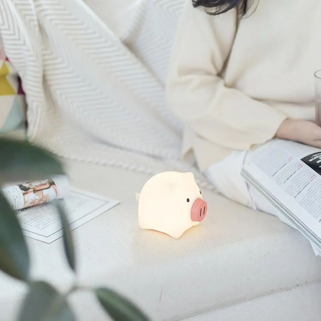 Cute LED Silicone Night Light Pig USB Rechargeable Portable Lamp kids children room