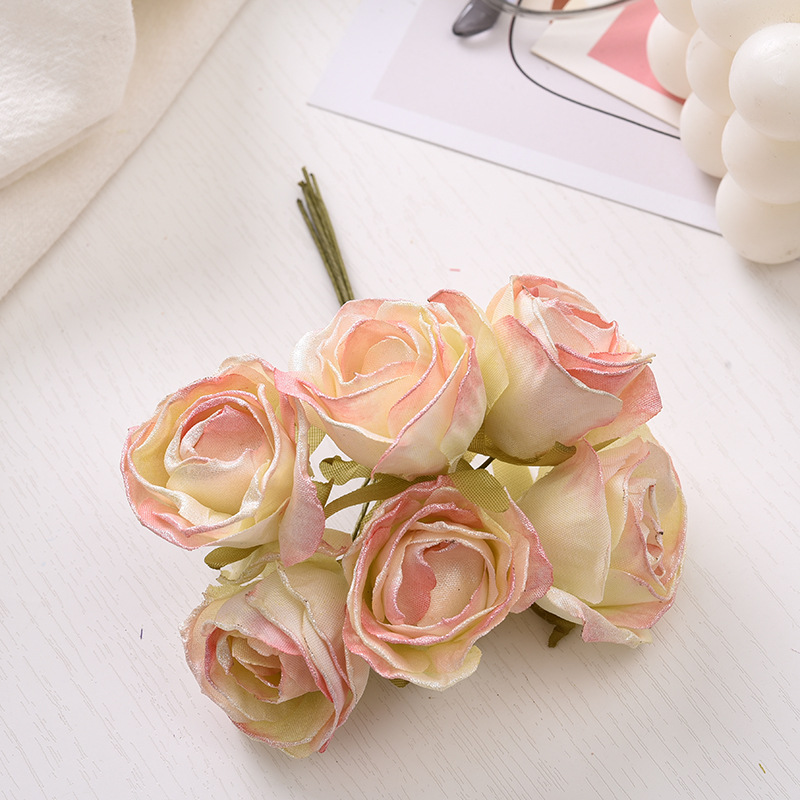 6 Stück künstliche Blumen, 4 cm, Seidenstrauß in leuchtendem Rosa für Hochzeit, Heimdekoration, DIY-Kranz, Geschenkbox, Scrapbook, künstliche Blumen – Detail 11