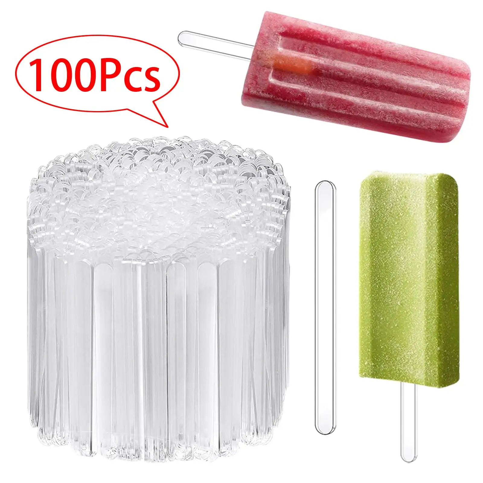 100Pcs Ice Cream Sticks Multipurpose Party Favors Reusable Portable Acrylic Ice Bar Sticks for Home Snack Kitchen Wedding