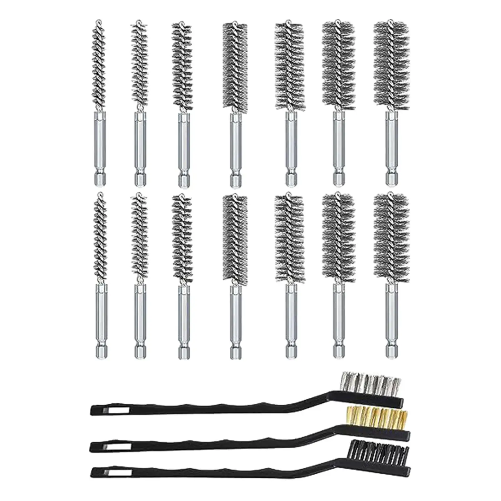 Wire Bore Brush Set Attachments with Handle Sturdy for Power Drill Impact Driver Cleaning Wire Brushes Bore Cleaning Brushes