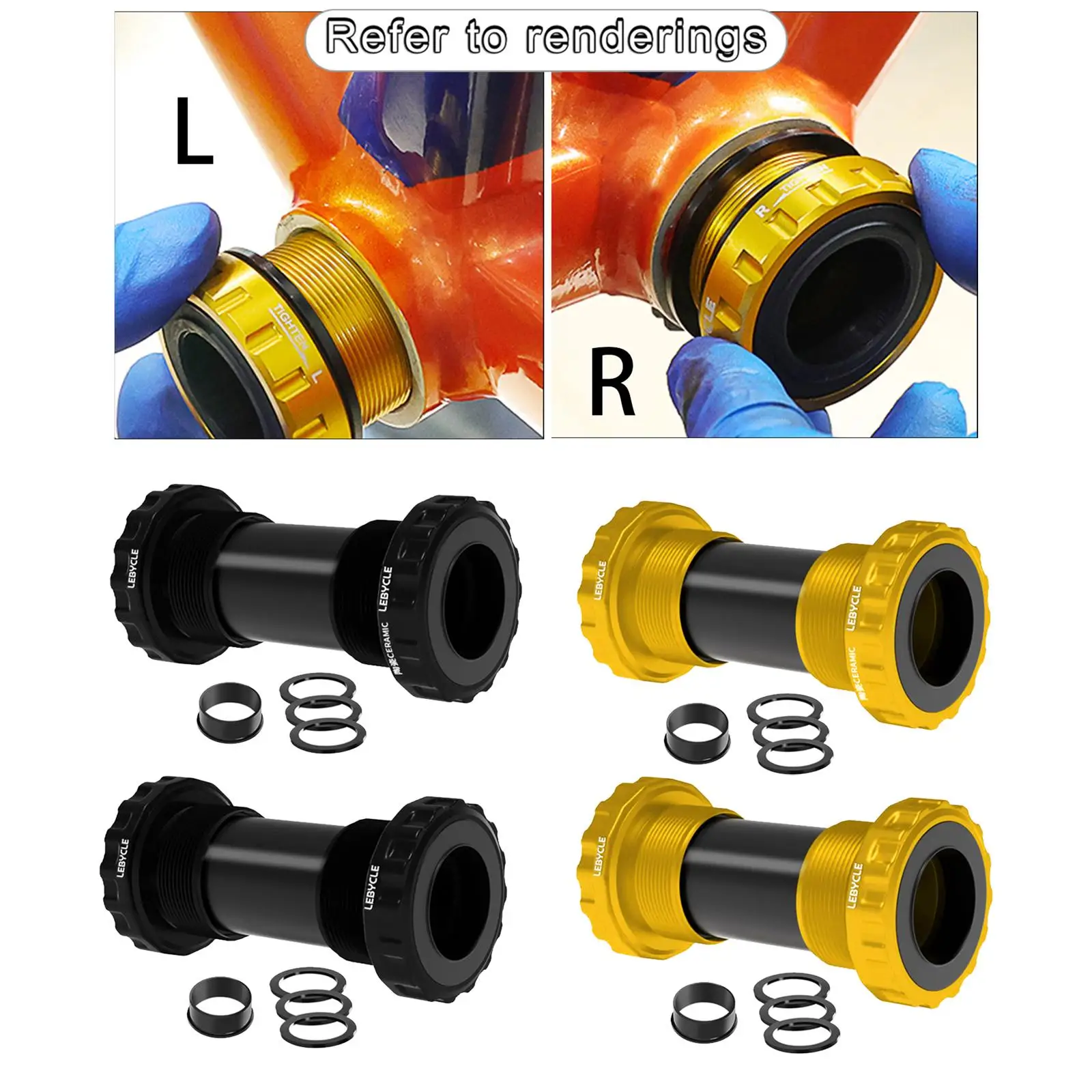 Lightweight Bike Bottom Bracket Replacement Hollow Integrated Sealed Bearings with Spacers High Strength Threaded BB for 68-73mm