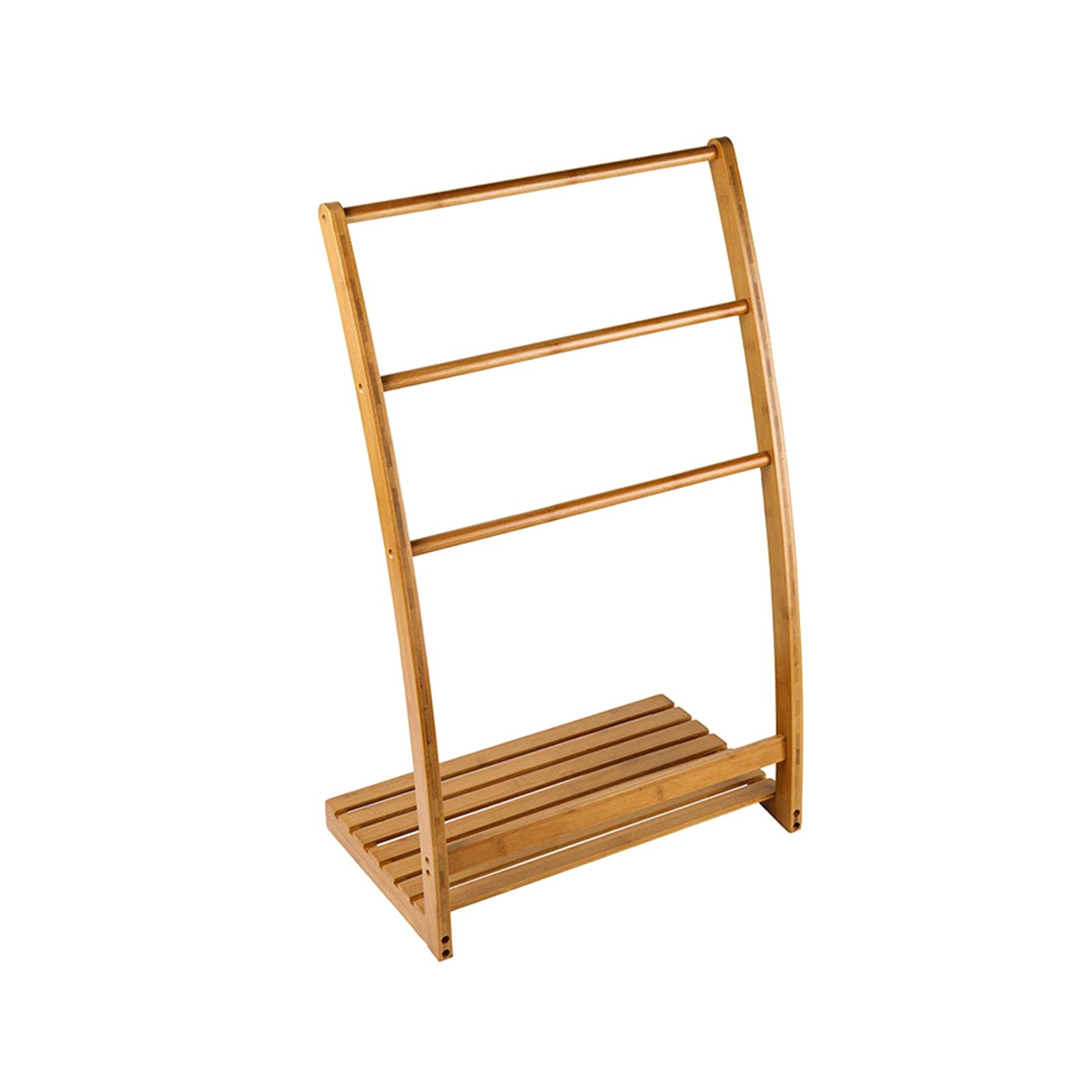 Rustic Bamboo Bathroom Towel Drying Stand Holder 3 Tier Freestanding Towel Rack for Facecloth Washcloth Bathrobe Hand Towel