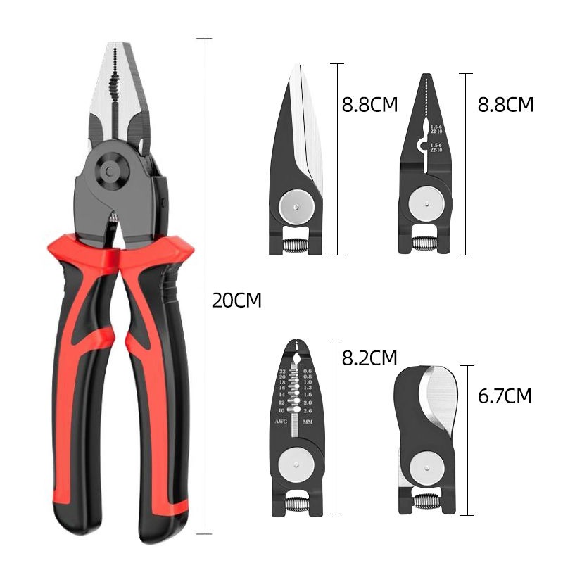 Description Picture 4 of item5 in 1 Multi-tool Pliers Set Quick Change Plier Head Set With Wire Cutters Scissors Cable Cutter Wire Stripper Crimping Pliers