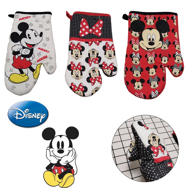 Disney Mickey Mouse Pure Cotton Oven Mitts Cute Animation Baking Dedicated  Heat Insulation Gloves Kitchen Microwave