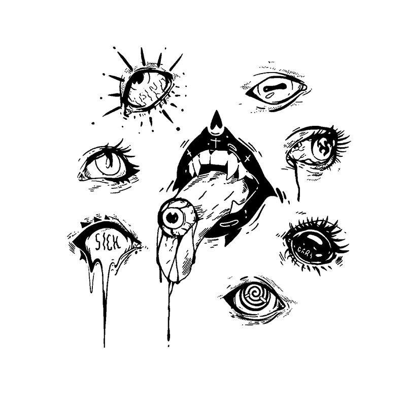 Teufel Dämon Augen Temporäre Tattoo Aufkleber Punk Mund Kunst Tattoo Aufkleber Wasserdichte Gefälschte Tattoos für Frauen Festival Tattoo Aufkleber – Detail 2