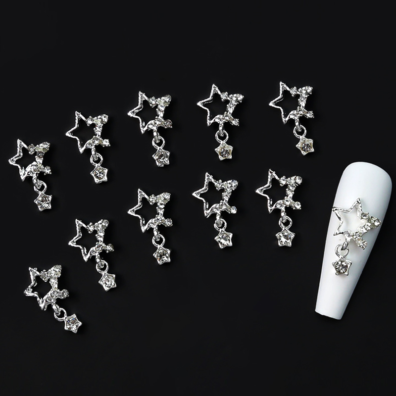 Description Picture 3 of item10pcs Silver Pentagram Star Nail Art Charm Super Shiny Pendant Nail Dangle Luxury Nail Decoration Glitter Supplies Manicure
