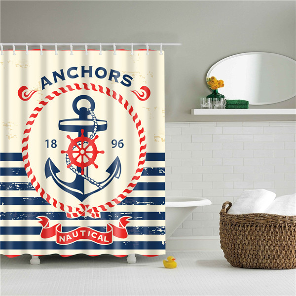 Anchor decoração Cortina de chuveiro Listra Azul