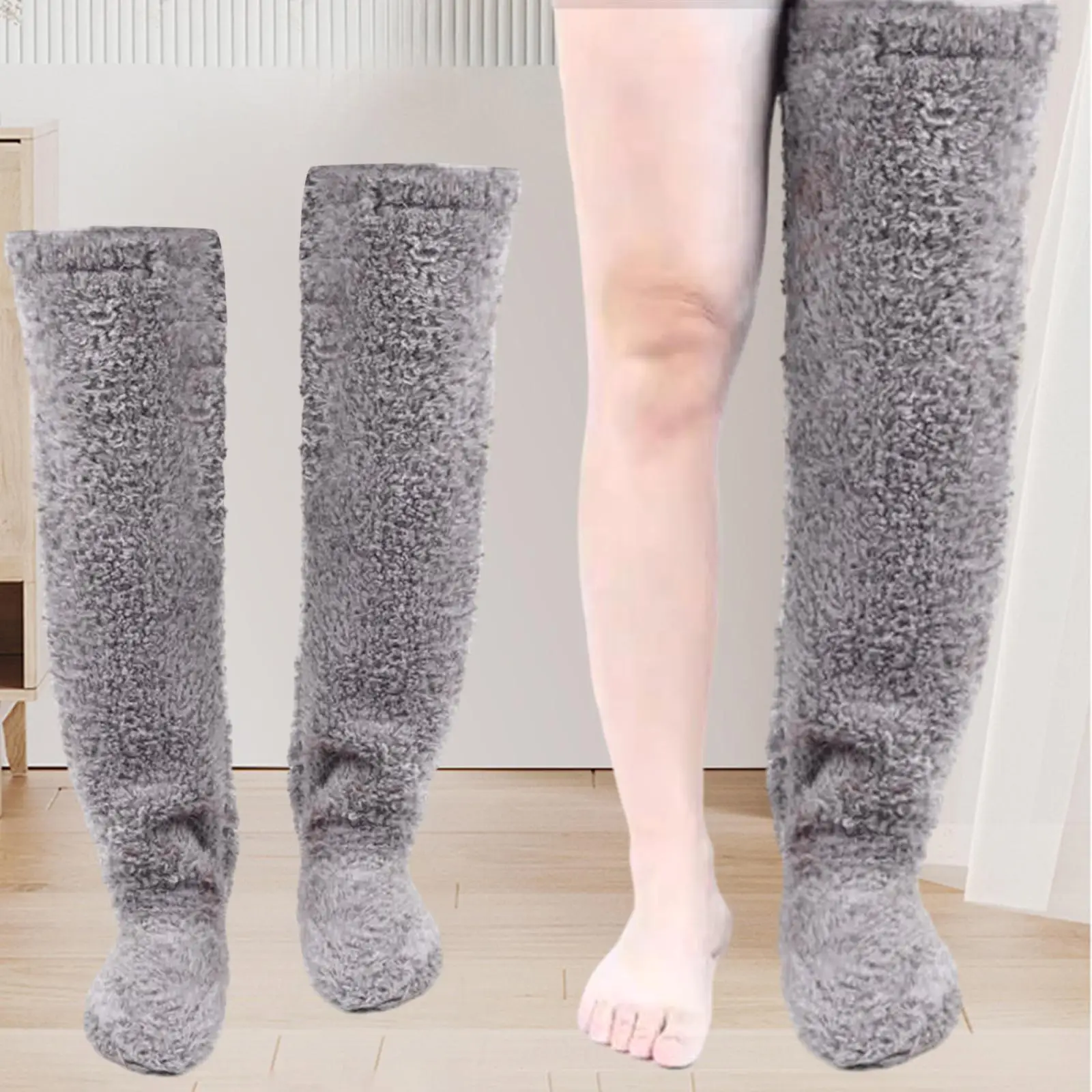 Plush Leg Warmers Long Legs Socks Foot Wrap Shin Guards Knee Brace Thigh High Socks for Office Bedroom Home Living Room Adults