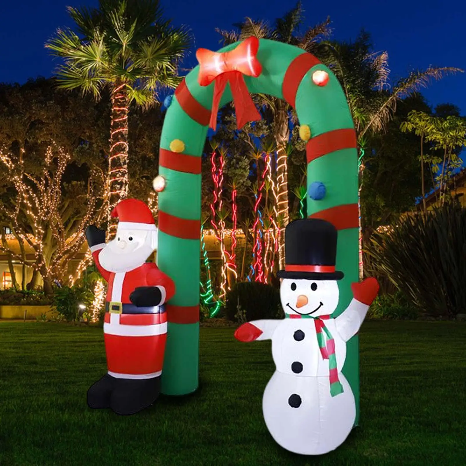 2.5 Meters Christmas Inflatable Arch Santa Snowman Archway LED Inflatable Arch Ornament for Party Patio Lawn Yard Decoration