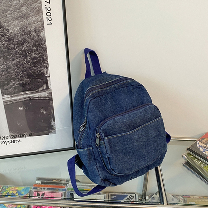 Mochila jeans vintage para viagens, mochila de