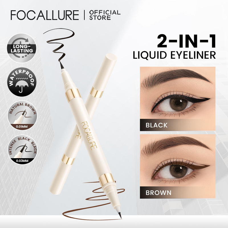 Best of FOCALLURE Double-ended Liquid Eyeliner Waterproof Fine Tip Quick-dry Sumdge-Proof Long-lasting Black Eye Pencil Makeup Tools Reviews & Tips