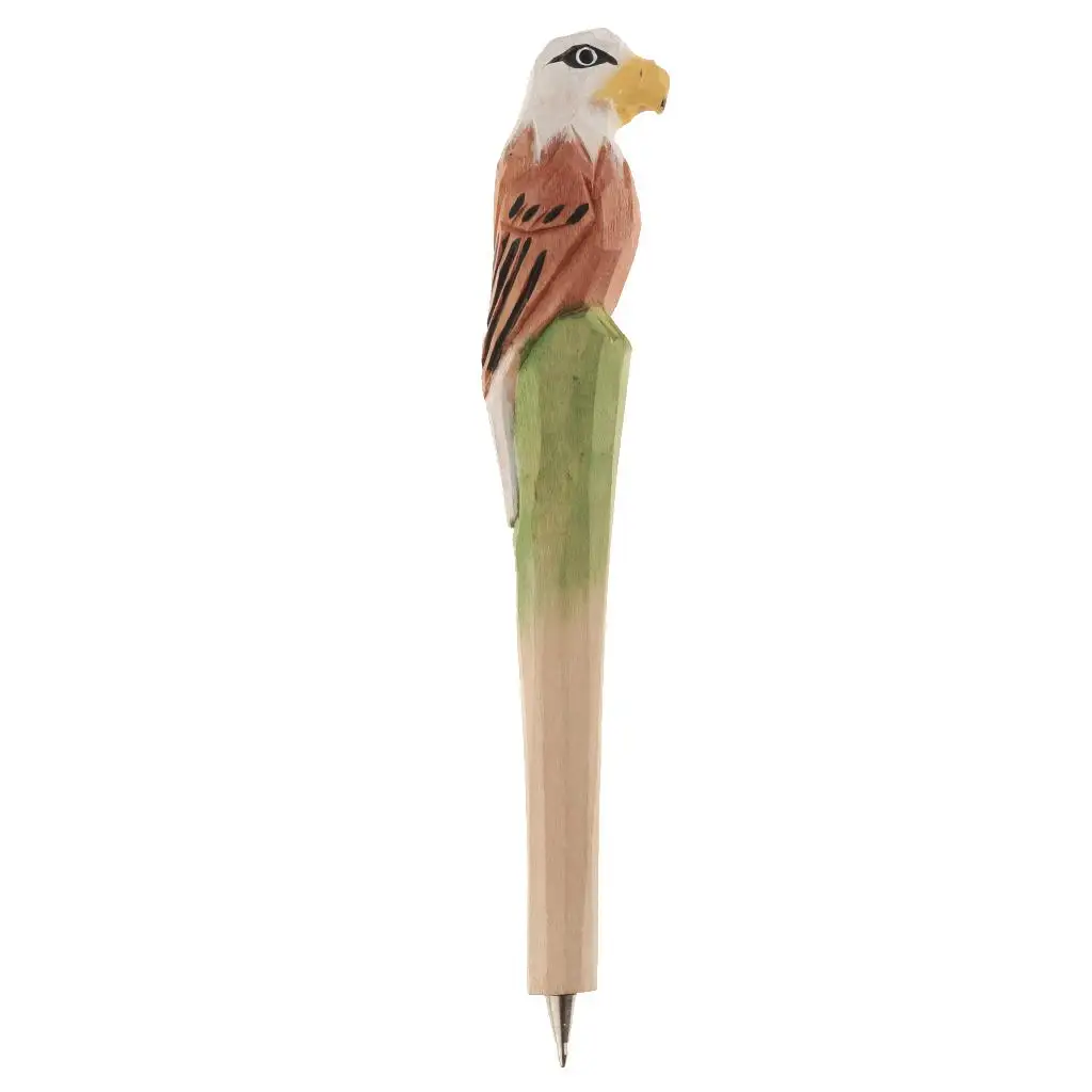 Wood Carved Animal Pen - Handmade Carved Natural Wooden Cute Animals Ballpoint Pen Refillable  Supplies