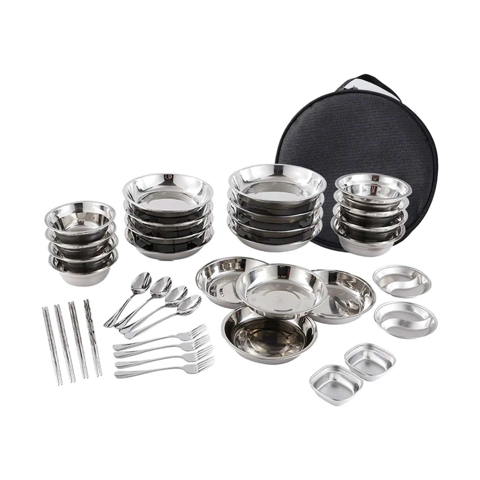 Stainless Steel Plates and Bowls Camping Set Durable for Family Travel Party