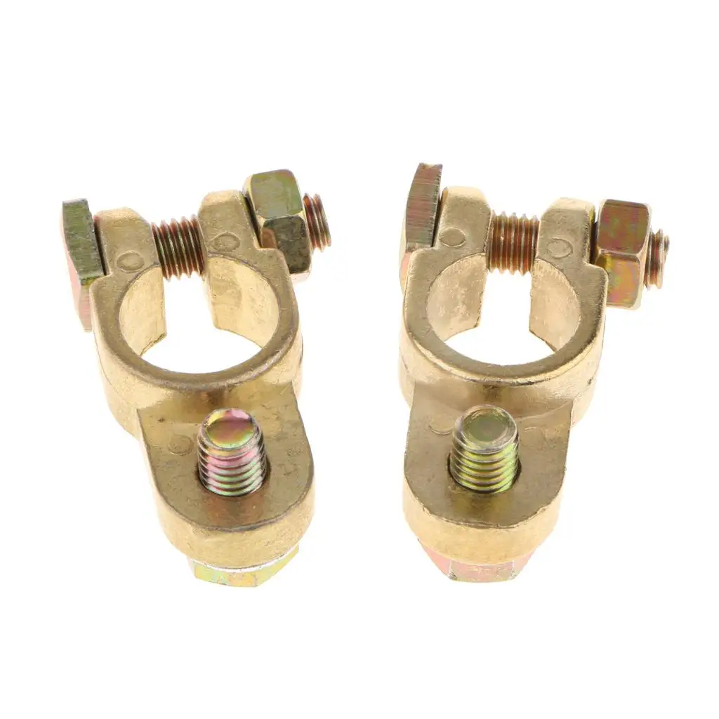 2Pcs Positive & Negative Car Truck Motorcycle Battery Terminals Clamps Gold