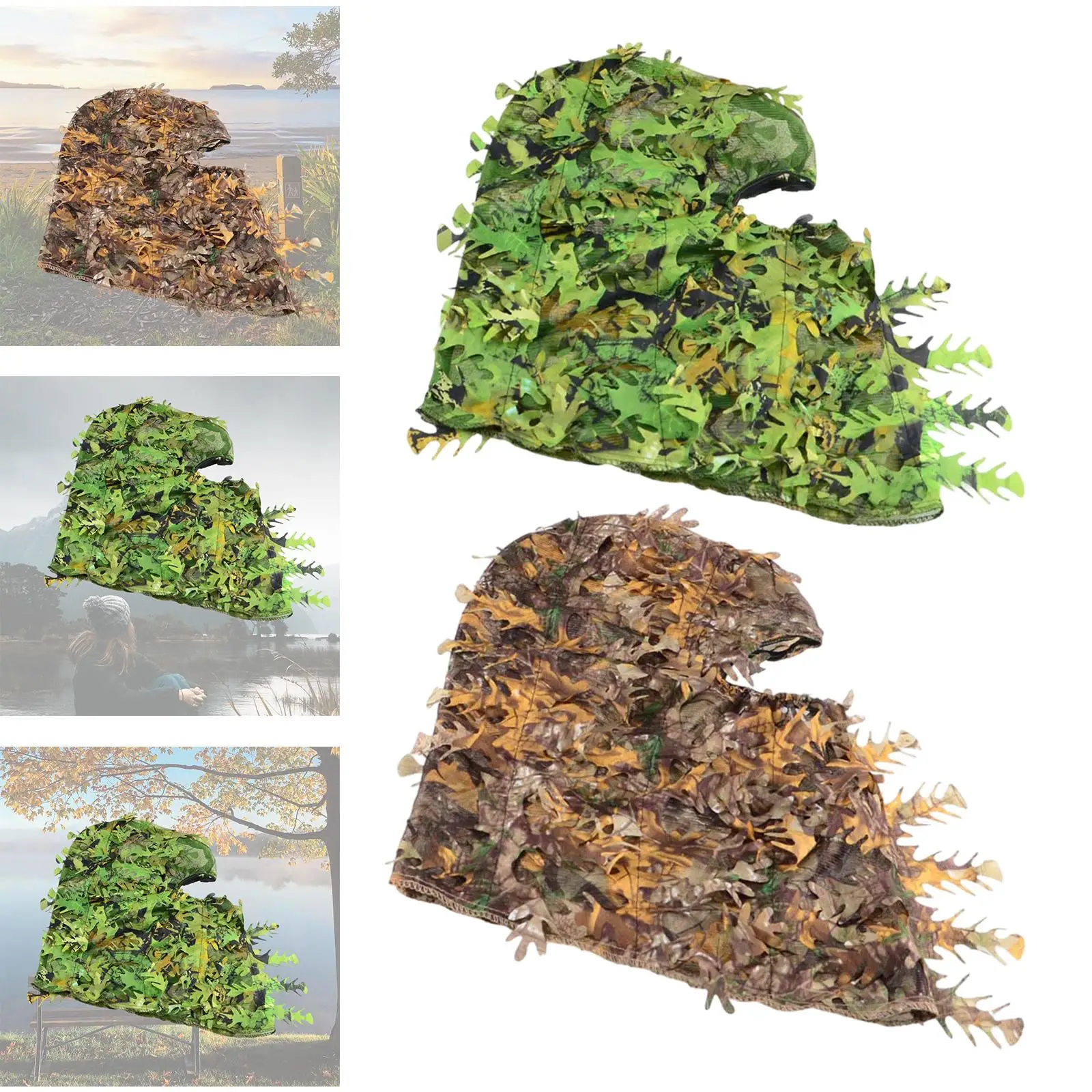 3D Leafy Camouflage Face Mask Camo Full Face Mask Lightweight Breathable Ghillie Hood Headwear for Hunting Paintball