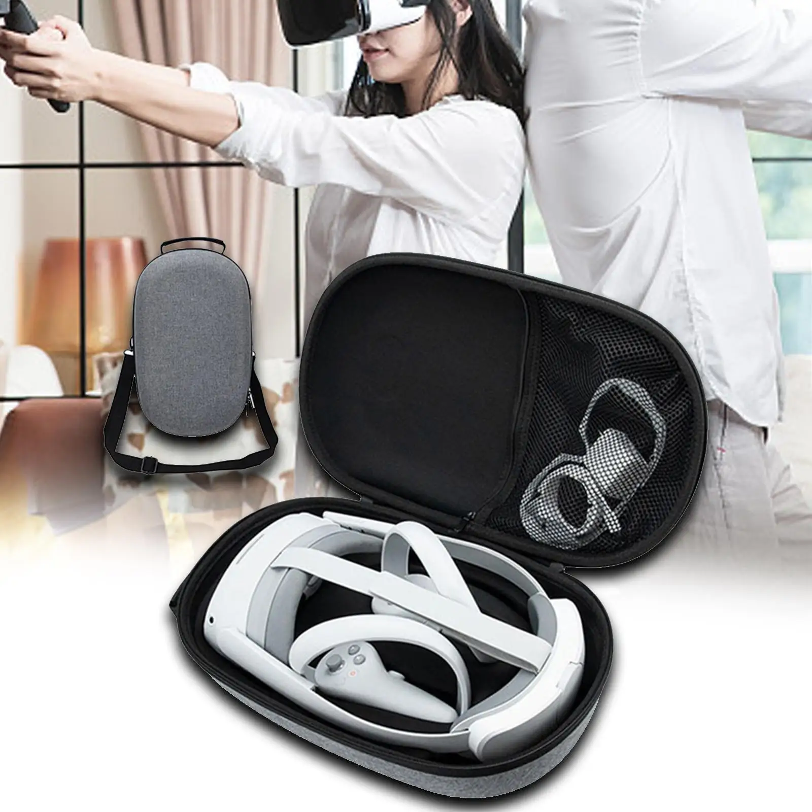 VR Headset Case EVA Waterproof Multifunctional Pouch Case Shockproof Organiser Bag VR Glasses Bag VR Gaming Headset Carring Case