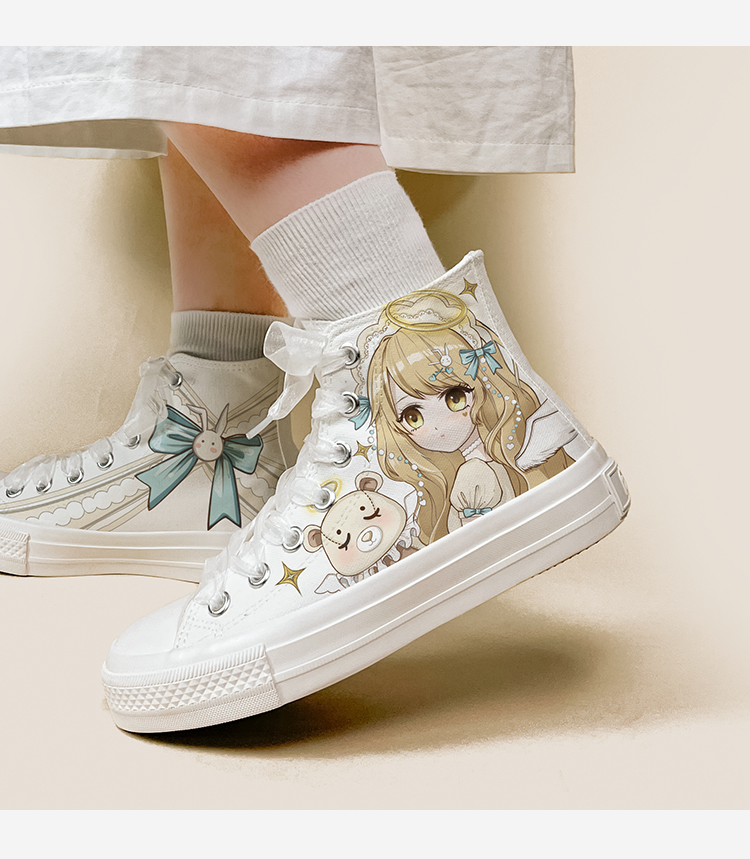Amy und Michael Lolita Schuhe Schöne Mädchen Studenten High Top Handbemalte Canvas Sneakers Atmungsaktive Kawaii Frauen Casual Trainer – Detail 3