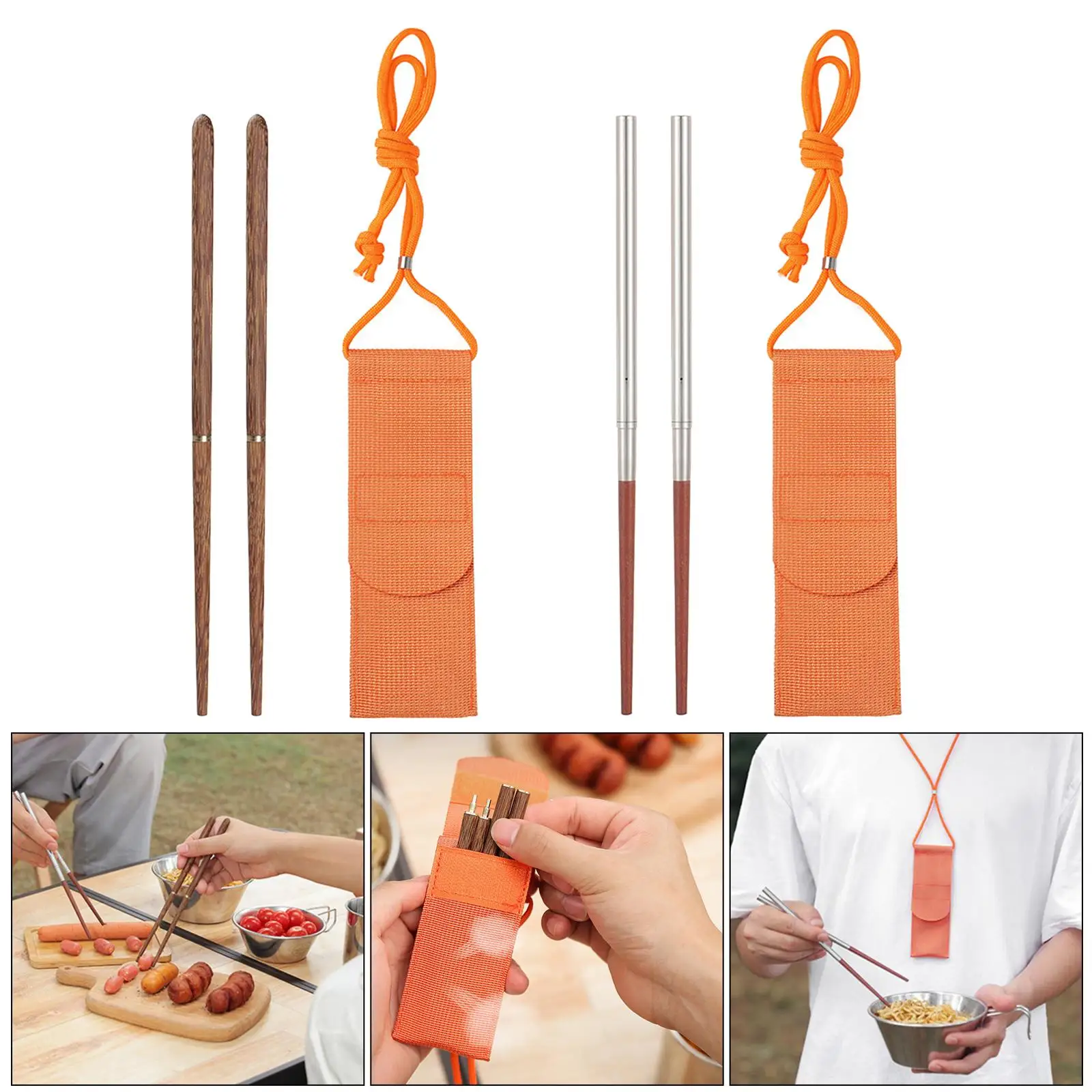 Chopsticks Reusable Wooden Stainless Steel Camping Picnic Chinese Chopstick