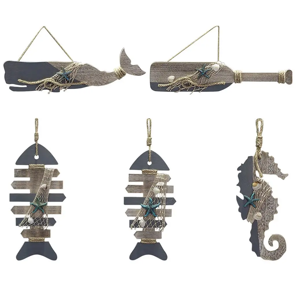  Decor Wall Hanging, Rustic   Plaque Beach  Decoration Fish Sculpture for Bathroom Bedroom Lake House Decoration