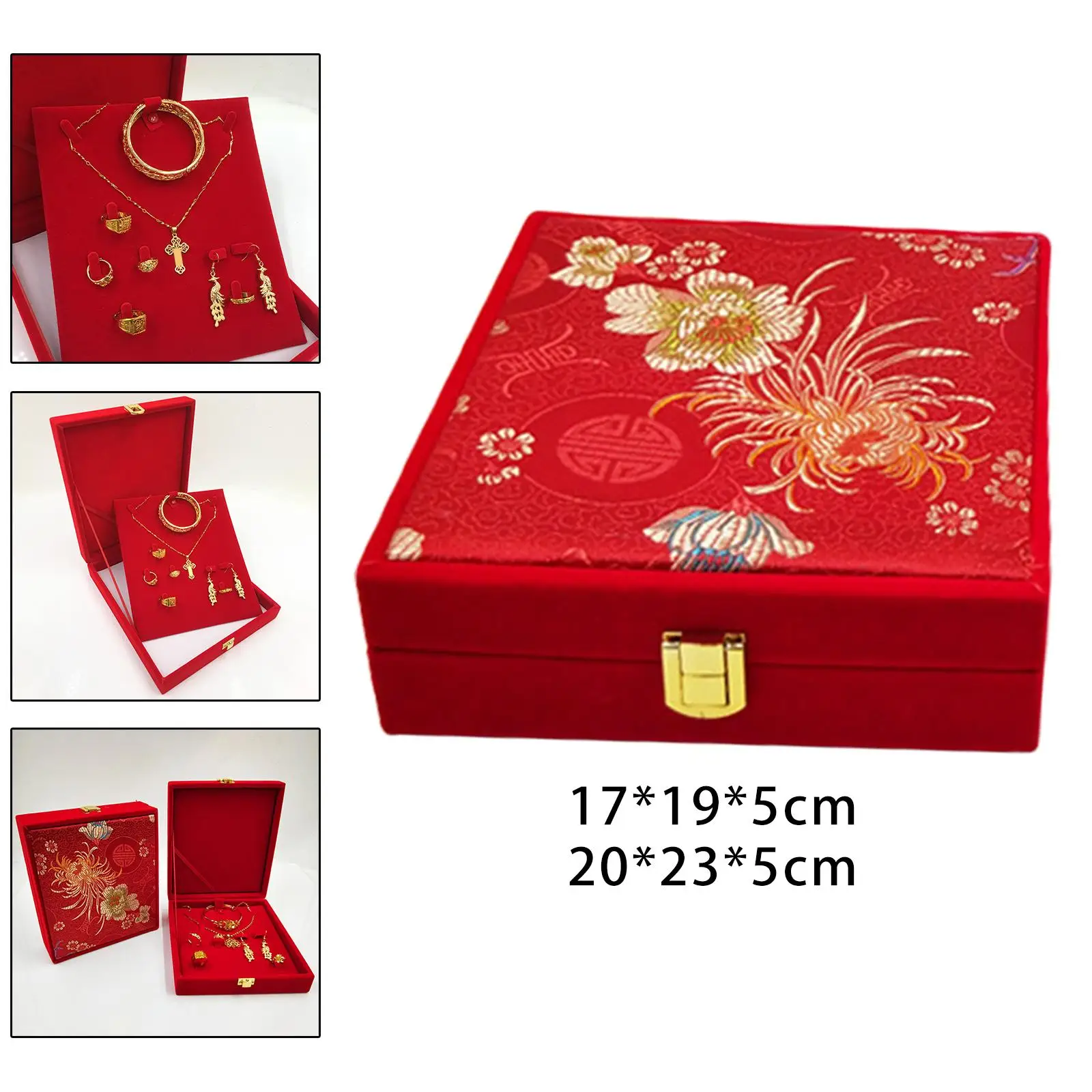Multifunctional Jewelry Display Box Earrings Bracelet Rings Chinese Style Red Velvet Storage Case Gift Box Organizer for Wedding