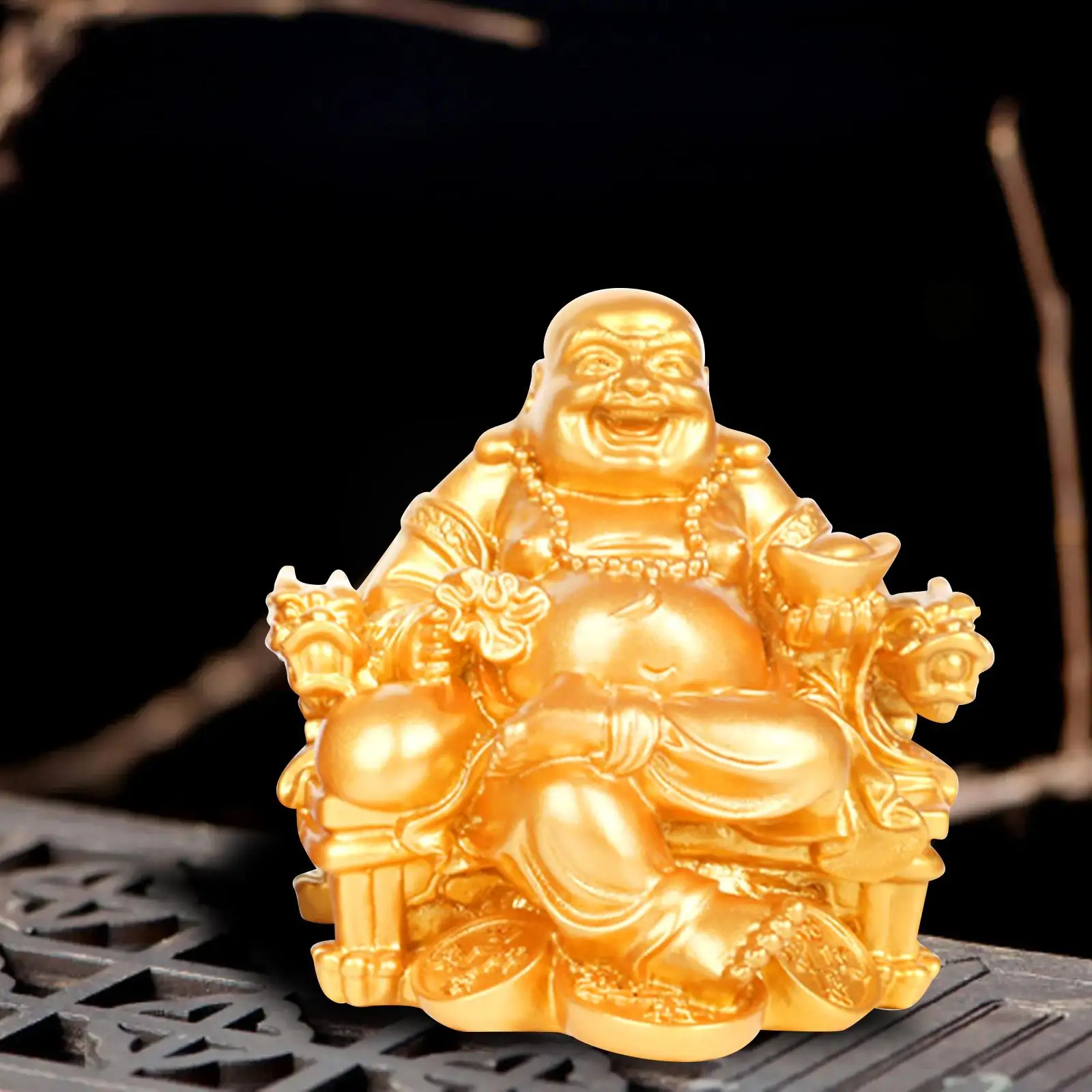 Resin Buddha Statues Sculpture Figurine Fengshui Good Luck for Shelf Tea Room Collectible Decoration Ornament