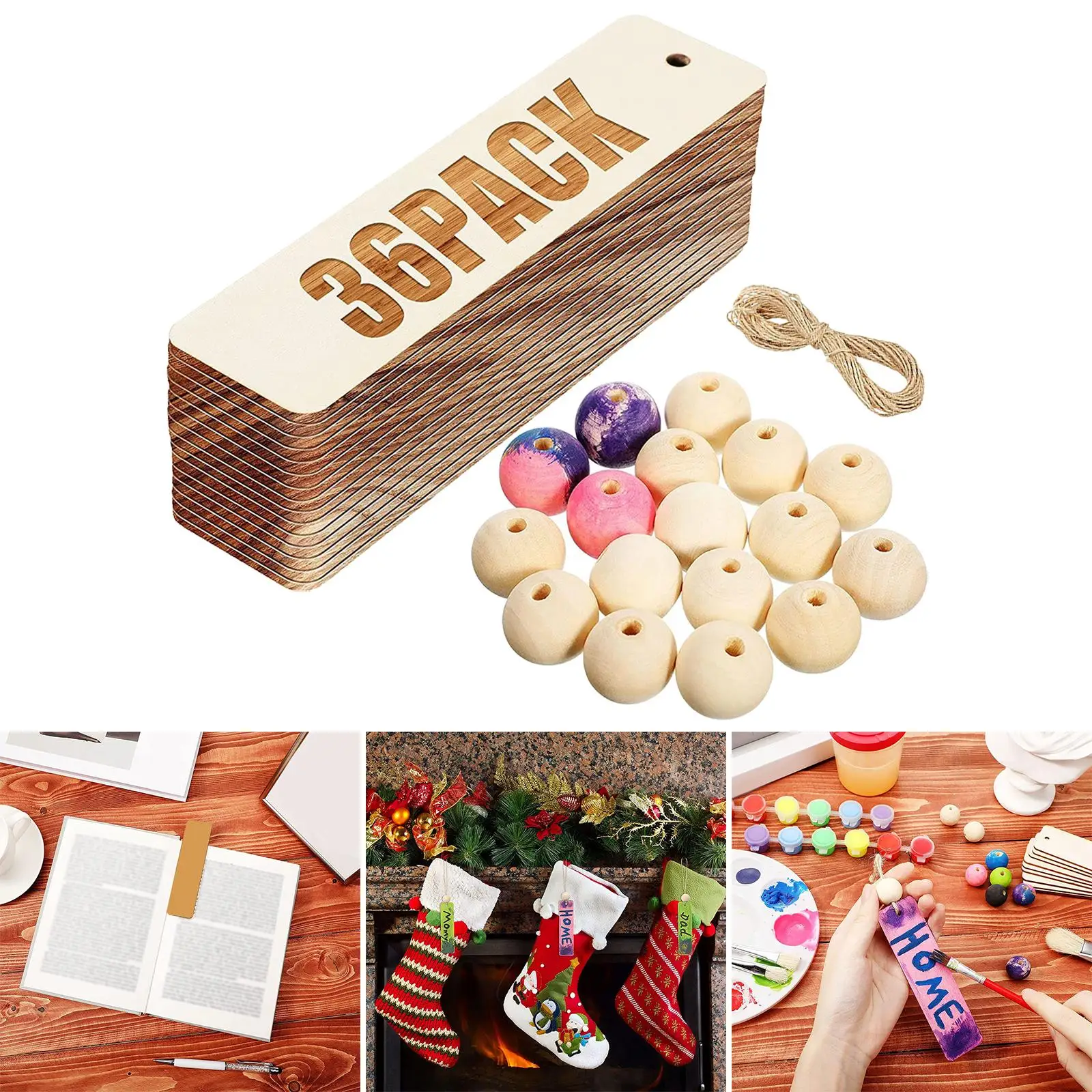 Unfinished Round Wooden Beads Bookmarks Hanging Tags Crafts Project Decoration Wood Spacer Beads for Painting Pendant Wedding