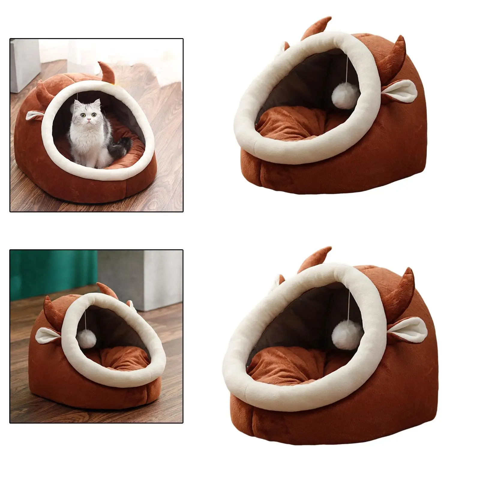 Cat Beds Pet Dog Bed Self Warming Nest with Removable Washable Cushioned Pillow Anti-Skid Cat House for Indoor Cats