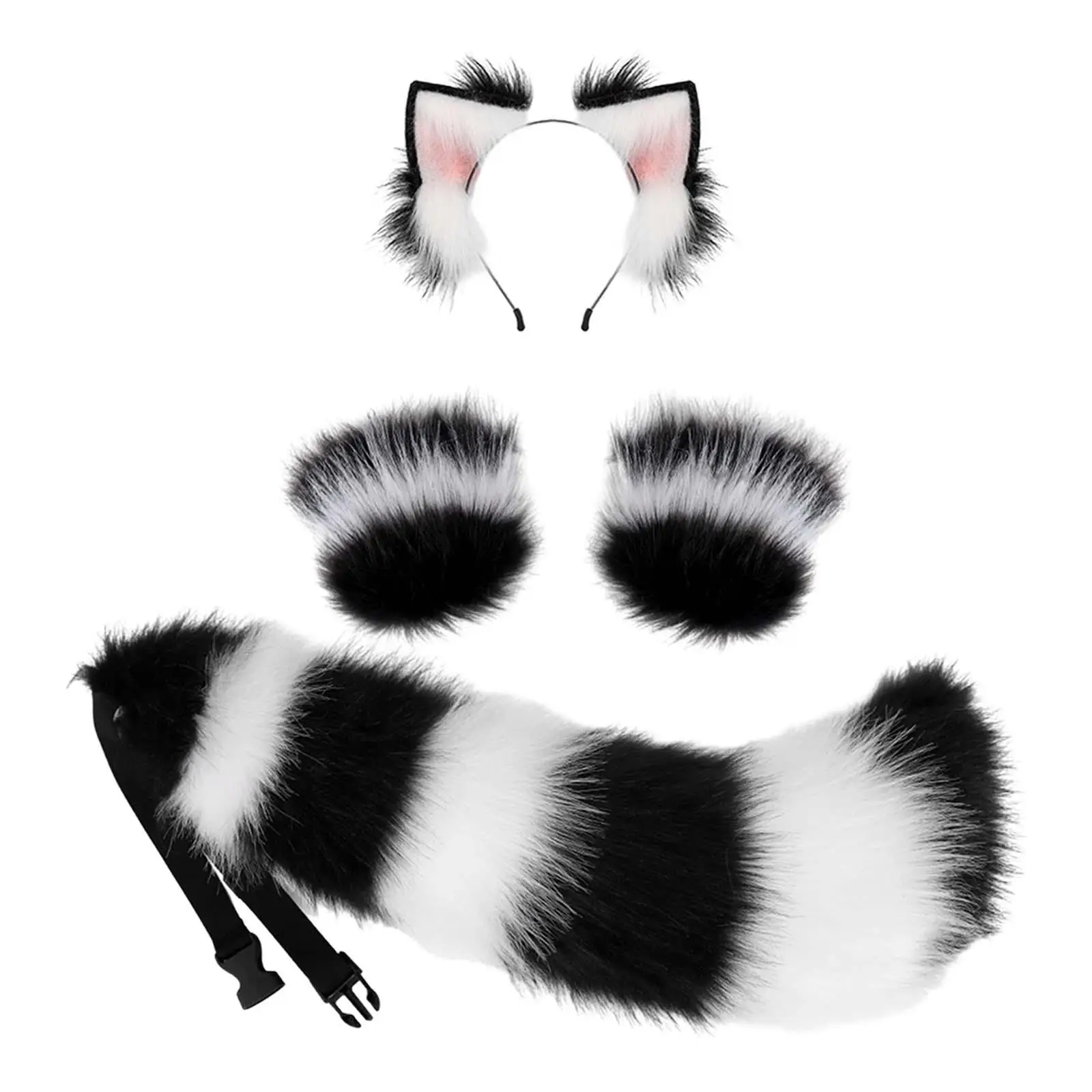 Animal Ears Headband Cosplay Gloves Tail Set Headdress Fancy Dress Ears Long Tail