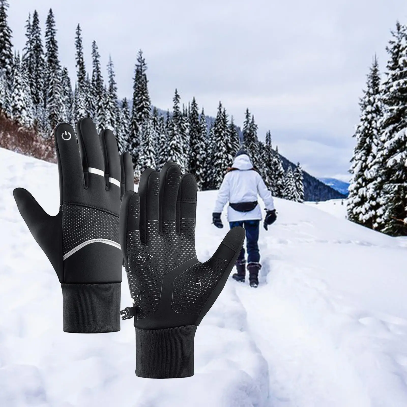 Thermal Winter Gloves Windproof Waterproof Cycling Gloves Cold Weather Glove Work Gloves w/ Reflective Strips for Outdoor Sports