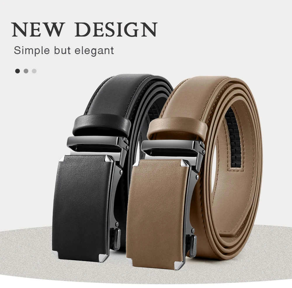 Title 4, Men Belt Metal Automatic Buckle Genuine Leather...