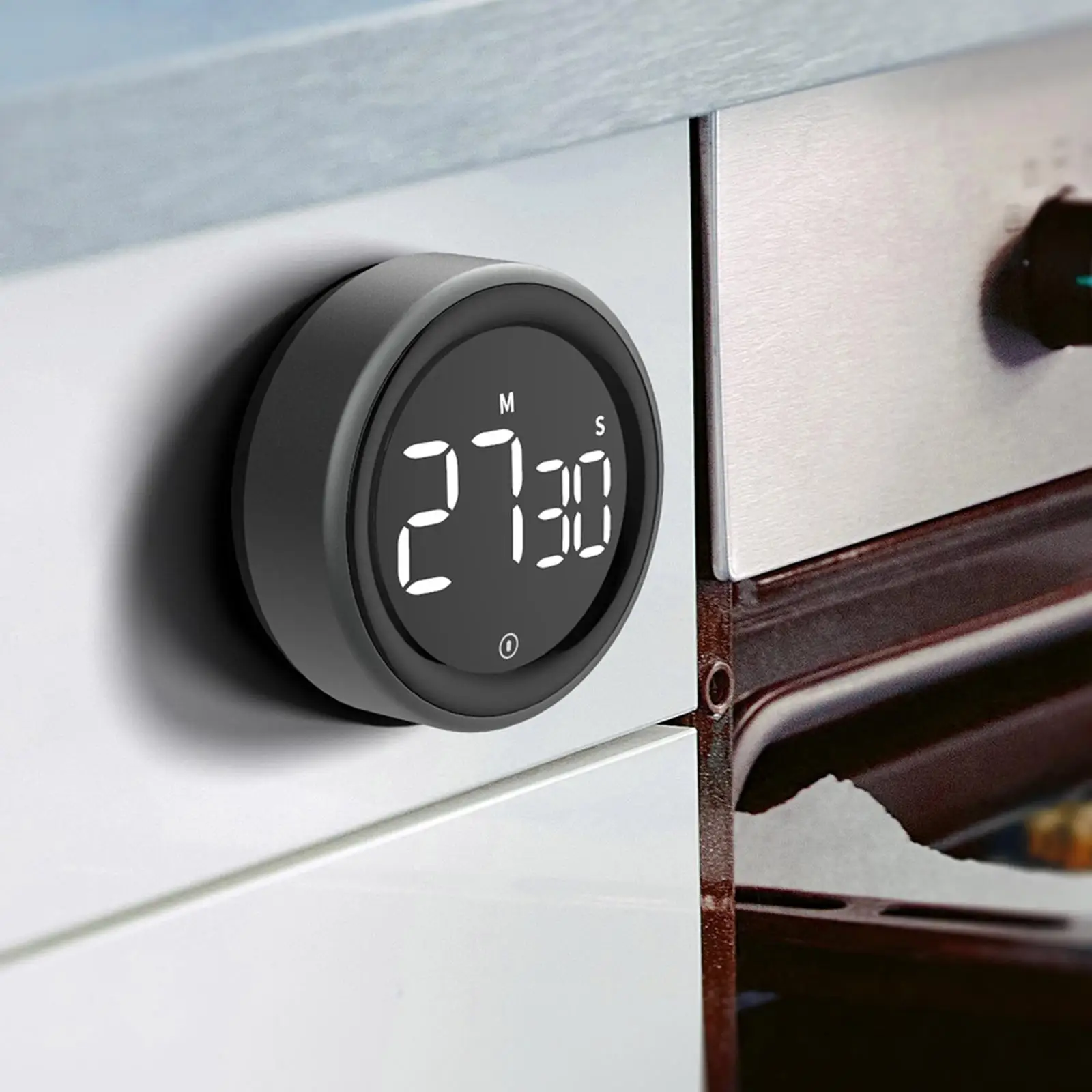Round Digital Kitchen Timer Alarm Clock Countdown Silent Volume Adjustable Magnetic LED for Cooking Baking Bathroom Seniors Kids