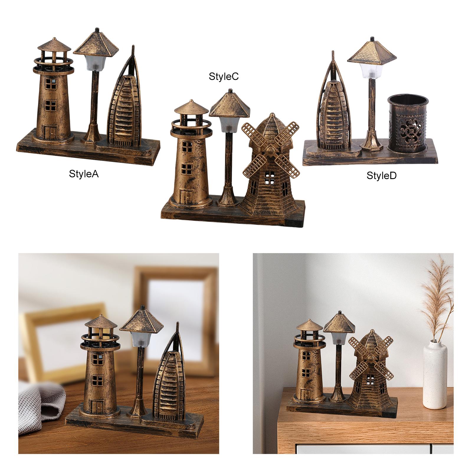 Creative Night Light Retro Figurines Art Craft Decorative Scene Layout Ornaments for Desktop Living Room Bedroom Bedside Decor