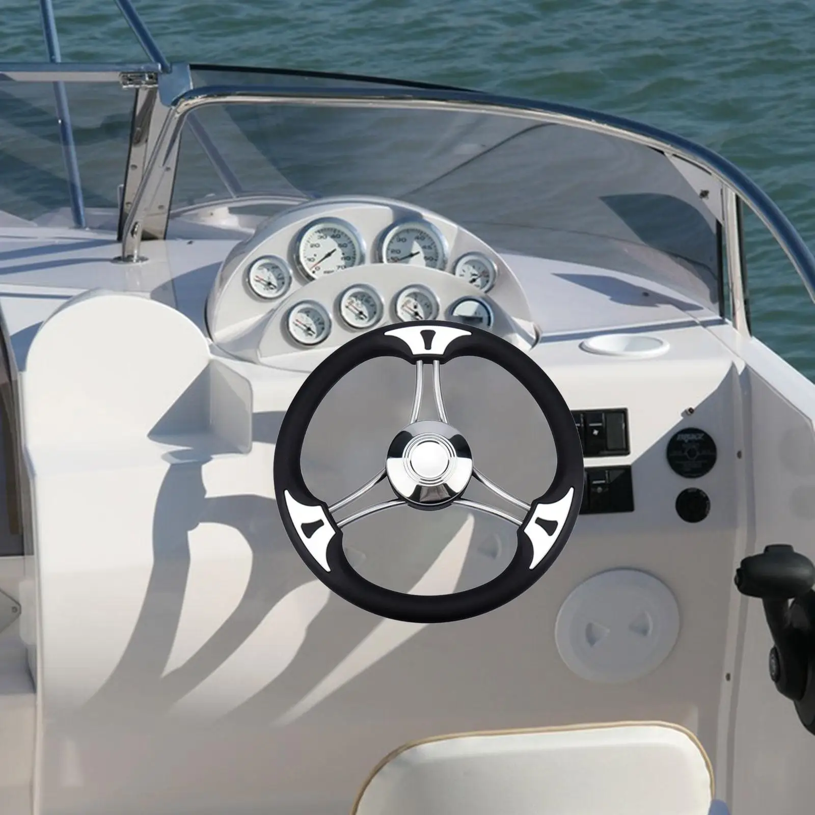 Boat Steering Wheel Six Bar Support Durable 13.5inch for Marine Vessels