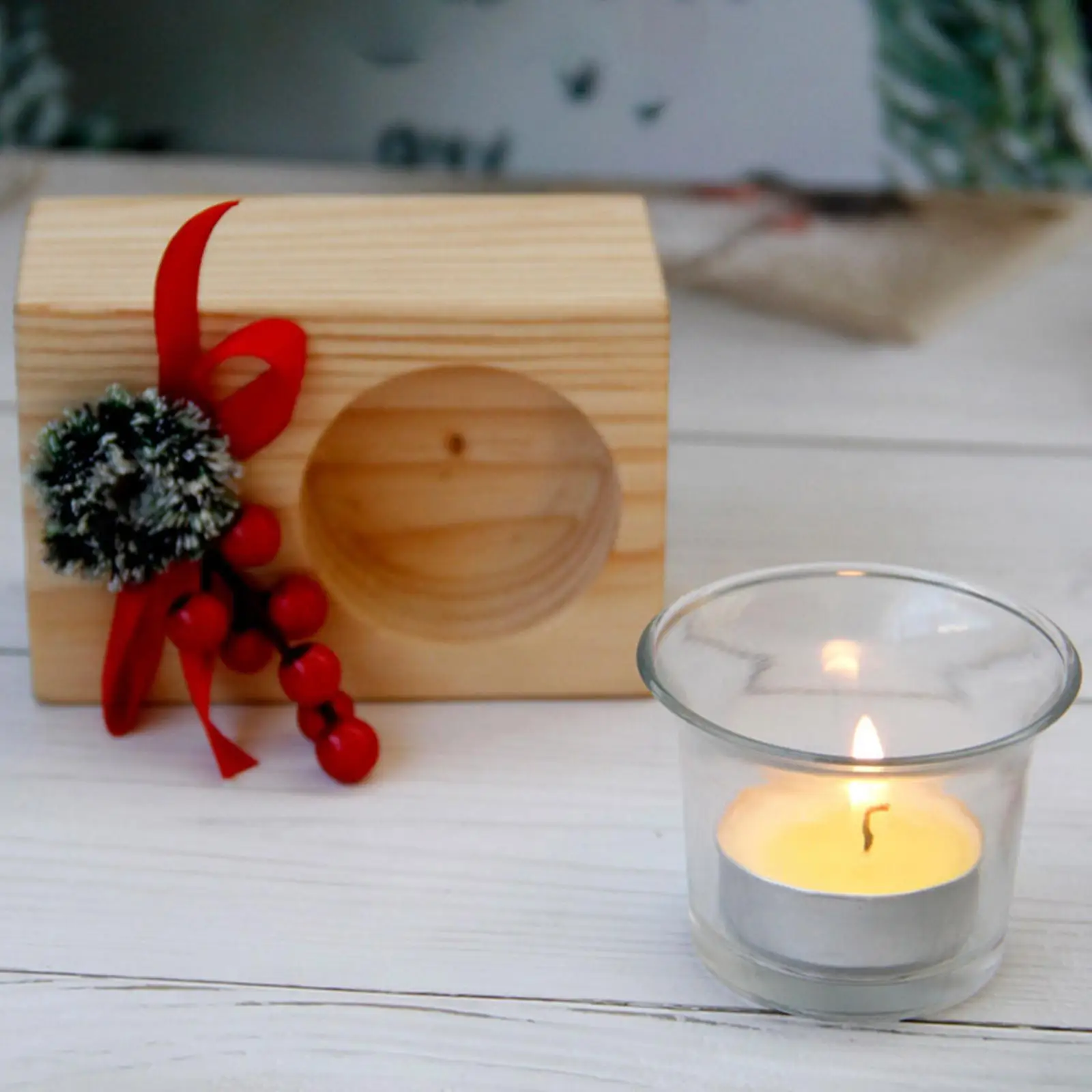 Christmas Wooden Candlestick Ornament Creative Wooden Xmas Tealight Candle Holder for Party Fireplaces Farmhouse Festival Mother
