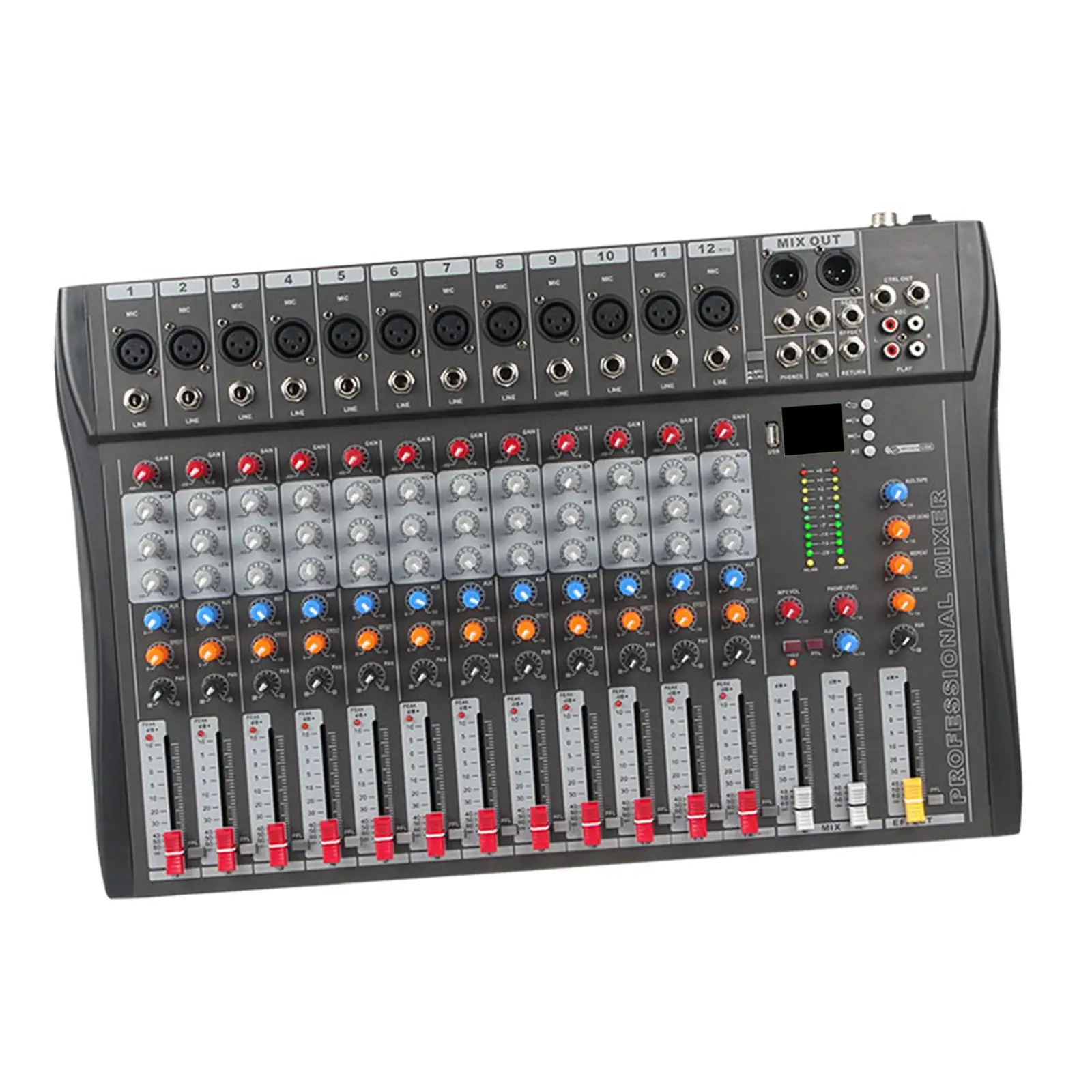 12 Channel Studio Audio Mixer TRS Input Sound Mixing Console for Family KTV Campus Speech Meeting Karaoke Interface Mixing Board